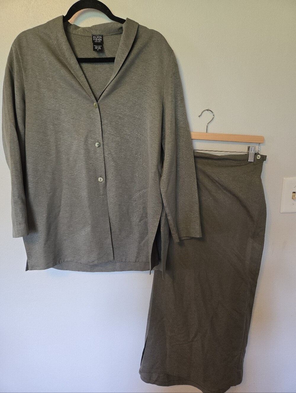 Eileen Fisher Vintage Blouse and Skirt 2 Piece Set Ankle Length Silk Gray S